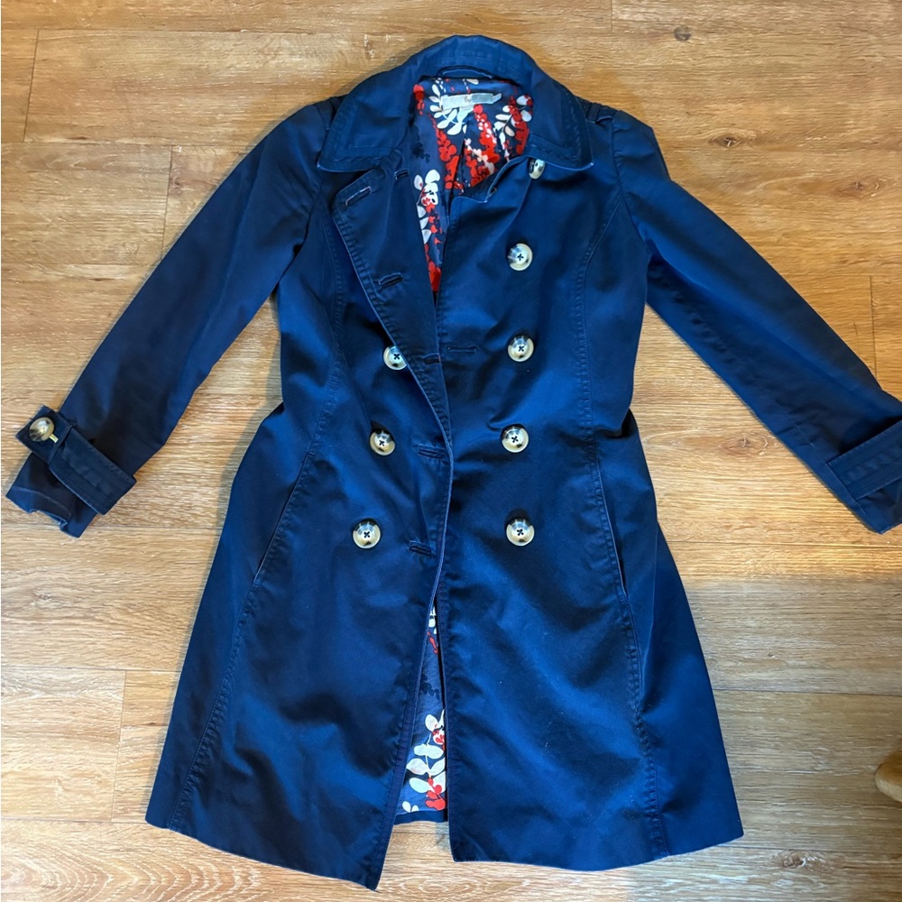 Boden Navy blue trench jacket belted Coat XS
